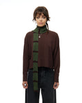 Thin knitted scarf in green and brown stripes